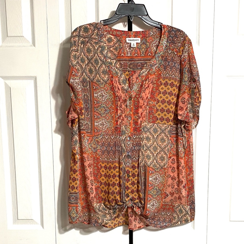 PRETTY Westport sheer patchwork look floral Bohemian Blouse top shirt size 2X